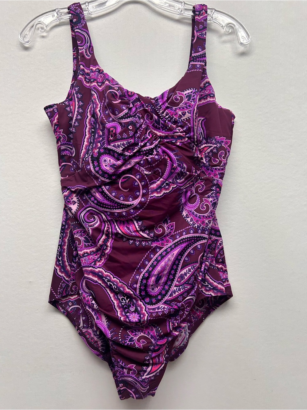 Lands' End Purple and Pink Paisley One-Piece 14D underwire